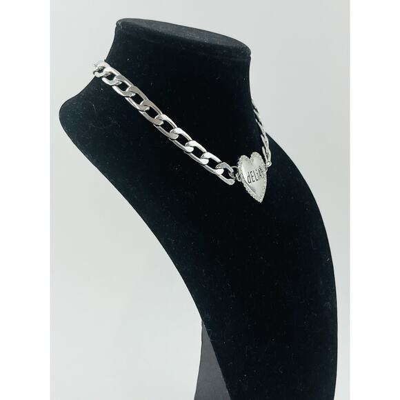 Dolls Kill Delia's Necklace Silver Tone Heavy Cuban Link 90's Y2K Retro Choker R - Picture 4 of 12